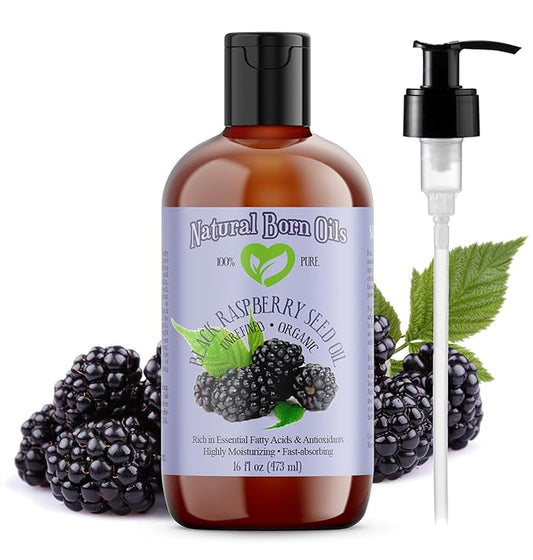 Natural Born Oils Black Raspberry Seed Oil, 16oz, Organic, Cold-Pressed, High in Ellagic Acid, Skin Moisturizer, Hair Health