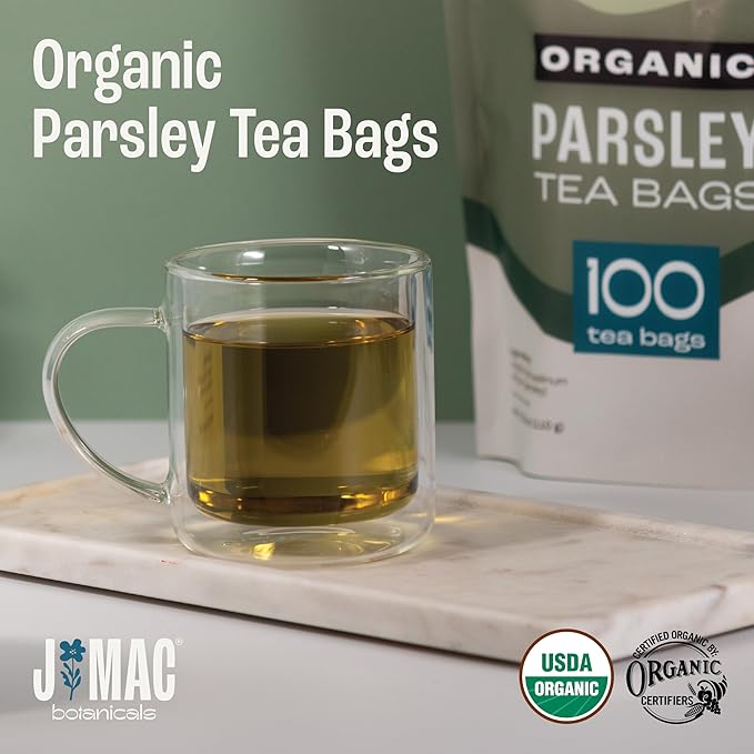J Mac Botanicals, Organic Parsley Leaf (100 Count) - Certified by Organic Certifiers, Inc. - Quality Tea From Nile Valley, Egypt, Packaged in the USA