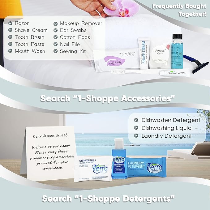 Terra Pure White Tea & Coconut Toiletries Set | 1-Shoppe Amenities Kit | 1oz Liquids, 1.25oz Bar Soap | Hotels, Airbnb & Rentals | 75 Pieces