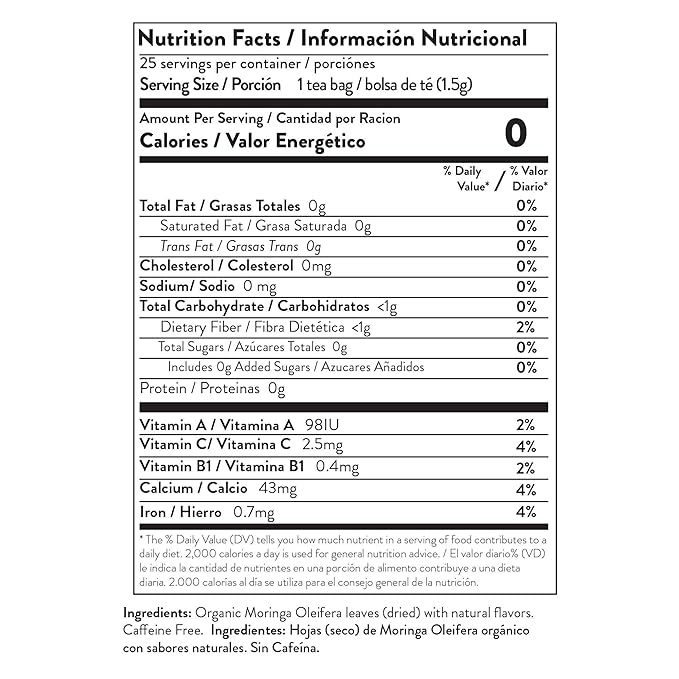 Miracle Tree - 6 Count of Organic Moringa Superfood Tea, 25 Individually Sealed Tea Bags, Blueberry (Keto, Detox, Energy/Immunity Booster, Vegan, Gluten-Free, Organic, Non-GMO, Caffeine-Free)