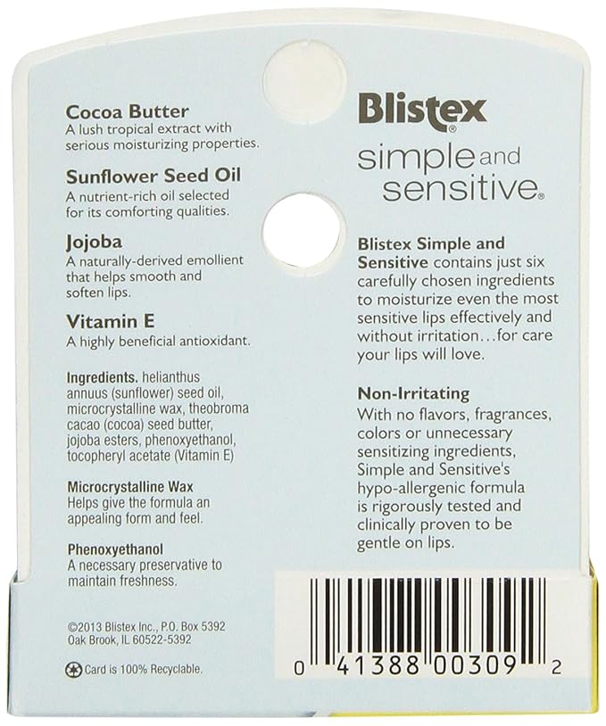 Blistex Moisturizers, Simple and Sensitive, Unflavored, Oz