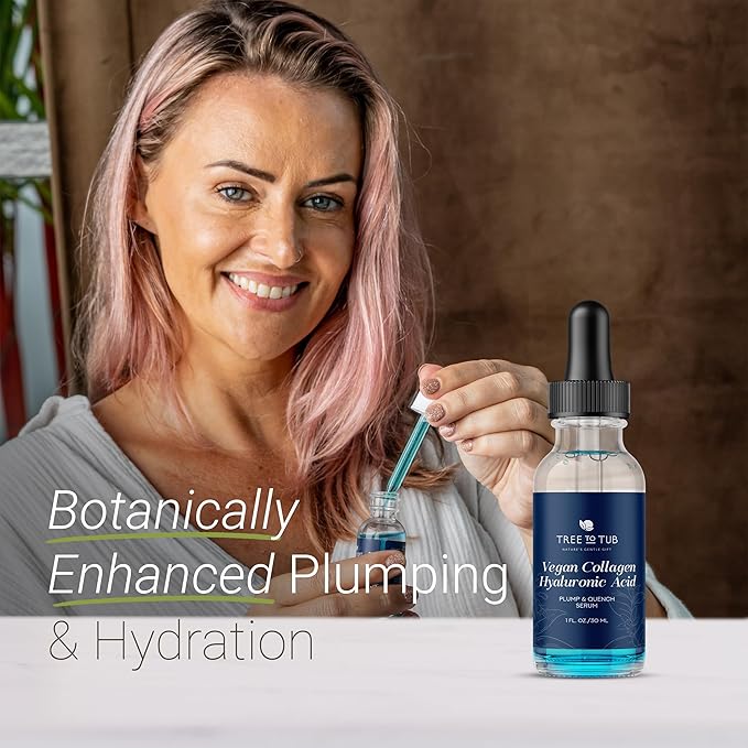 Tree To Tub Vegan Collagen Serum For Face - Botanically Enhanced Anti Aging & Plumping Serum For Women & Men With Sustainable Vegan Collagen For Face, Hyaluronic Acid, Blue Sea Kale & Green Tea