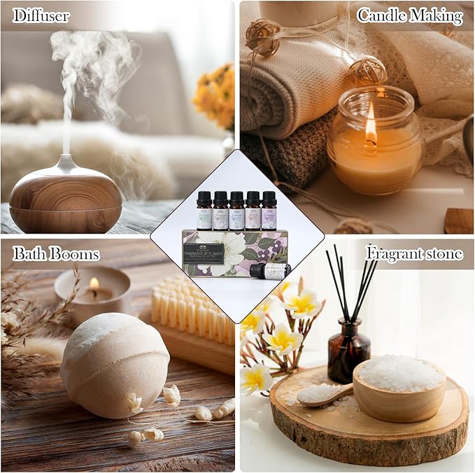6 Pack Aromatherapy Essential Oils Set Diffuser for Home Care Lavender Jasmine Rose Chamomile Sakura Gardenia Fragrance of Spring Flower Essential Oil Gift Set for Candle Making 10ML