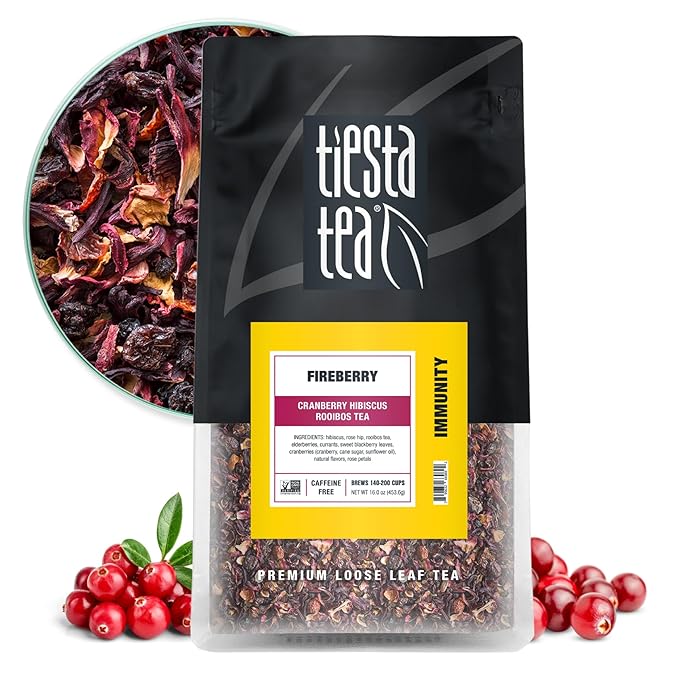 Tiesta Tea - Cranberry Hibiscus Rooibos Tea, Fireberry | Loose Leaf | Herbal Blend with Hibiscus, Cranberry, Currants, Rooibos | Enjoy Hot or Iced | 200 Cups in Resealable Pouch | 16 Ounce