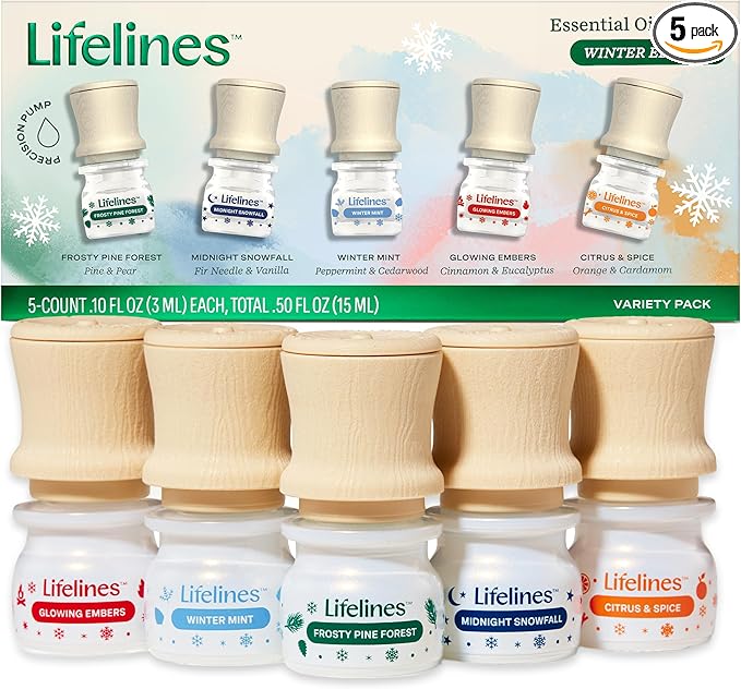 Lifelines Essential Oil Blend Discovery Set, 5 Pack Winter - Aromatherapy Scented Oils with Mess-Free Precision Pump for Diffusers & Humidifiers - Aroma Experience with 5 Unique Blends