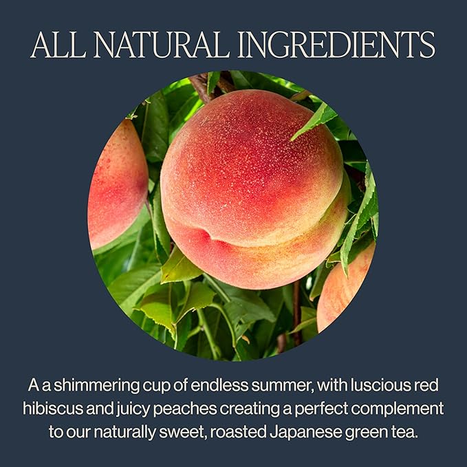 Rishi Tea Peach Hibiscus Green Houjicha Roasted Japanese Tea - Organic, Low Caffeine Sachet Bags with Hibiscus & Peach, Enjoy Hot or Iced - 15 Count (Pack of 1)