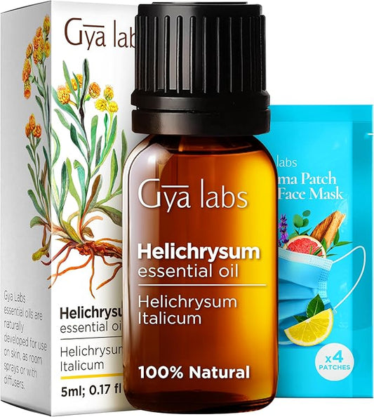 Gya Labs Helichrysum Oil for Skin - Natural Helichrysum Essential for Massages, DIY, Self-Care, Aromatherapy, Soap Making, Candle Making - Sweet, Earthy Scent - 100% Natural (0.17 Fl Oz)