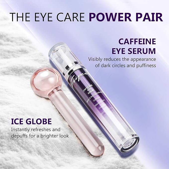Eye Serum for Dark Circles and Puffiness, Caffeine Eye Serum Infused Collagen and Niacinamide with Ice Globe for Puffy Eyes Treatment for Women (0.5 FL OZ, Unscented)