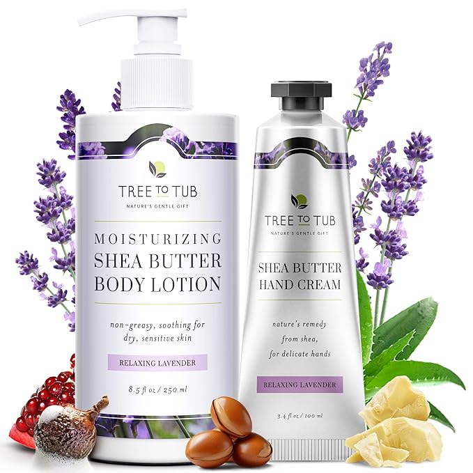 Tree to Tub Lavender Shea Butter Body Lotion for Dry Skin - Moisturizing Sensitive Skin Lotion - Shea Butter Hand Cream for Dry Cracked Hands - Moisturizing Sensitive Skin Hand