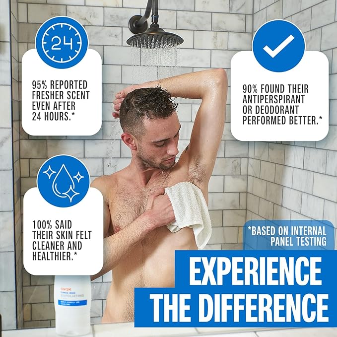 Carpe Exfoliating Underarm Scrub with Odor Protection, Underarm Exfoliator to Improve Deodorant Performance - Energizing Minty Fresh Smell - Armpit Scrub for Women and Men (3 Pack)