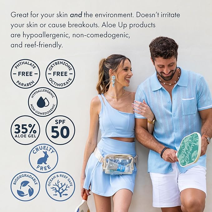 Aloe Up Sport Sunscreen Lotion SPF 50 - Broad Spectrum UVA/UVB Sunscreen Protector for Face and Body With Hydrating Aloe Vera Gel Non-Greasy No White Cast Reef Safe Fragrance Free - 6 Oz- 2 pack