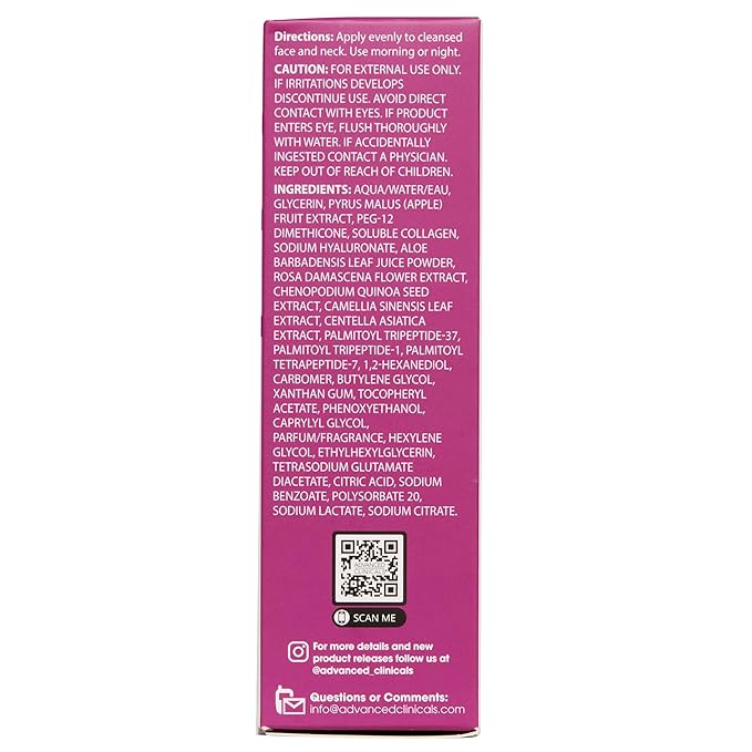 Advanced Clinicals Multi Peptides Serum For Face | Visible Anti Aging Hydrating Collagen Peptide Facial Serum With Vitamin E Helps Improve Look Of Wrinkles, Puffiness, & Uneven Skin Tone, 1.75 Fl Oz