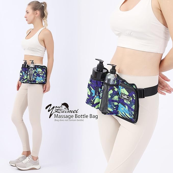 Massage Bottle Bag Massage Therapist Holster Massage Lotion Holster Massage Oil Holster（3 bottle,Flower color）