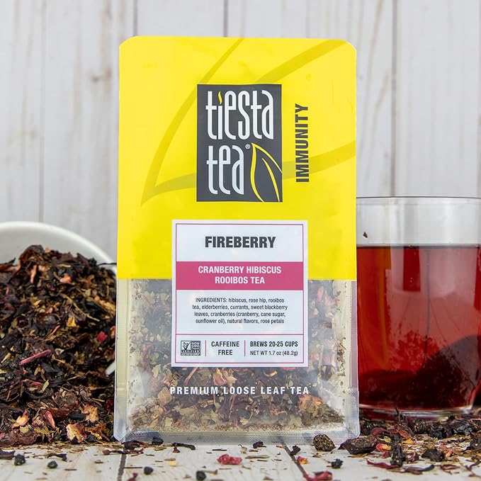 Tiesta Tea - Fireberry | Loose Leaf | Cranberry Hibiscus Rooibos Tea | Premium Non-Caffeinated Rooibos Blend | Make Hot or Iced & Brews Up to 25 Cups | 1.7oz Resealable Pouch, Pack of 6