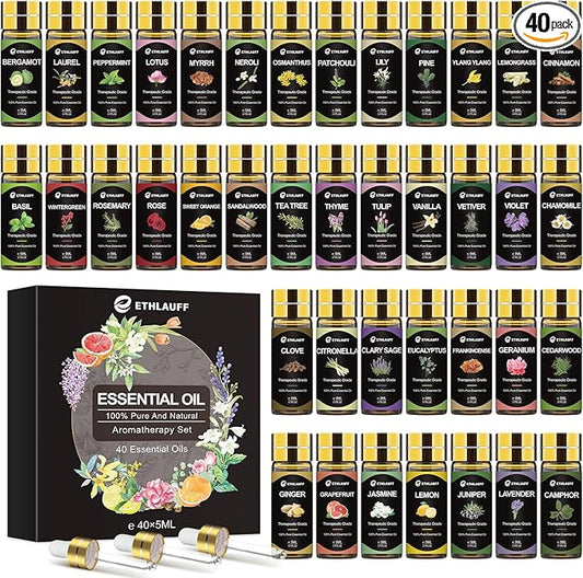 Essential Oils Set 40 Pcs- Essential Oils Perfect for Diffuser, Fragrance Oil Set for Massage, Soap, Candle Bath Bombs Making (5ml)
