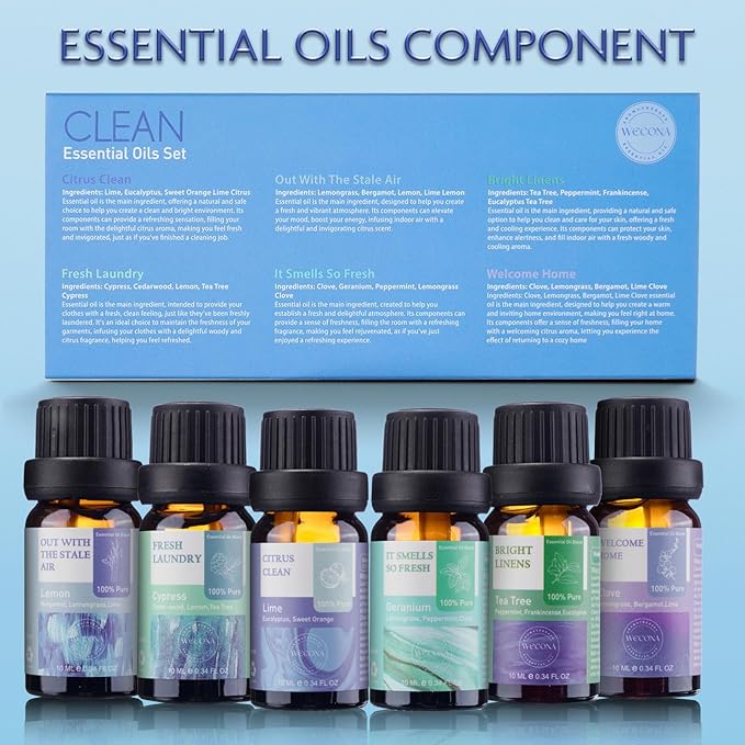 Essential Oils for Laundry - 100% Pure Essential Oils for Diffusers for Home,6x10ml(Clean)- Aromatherapy Oils for Humidifiers,Wool Dryer Balls,Clean Linen