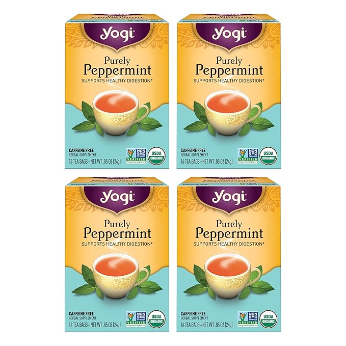 Yogi Tea Purely Peppermint Tea - 16 Tea Bags per Pack (4 Packs) - Caffeine-Free, Organic Peppermint Tea Bags - Offers Digestive Support - Made from Organic Peppermint Leaves