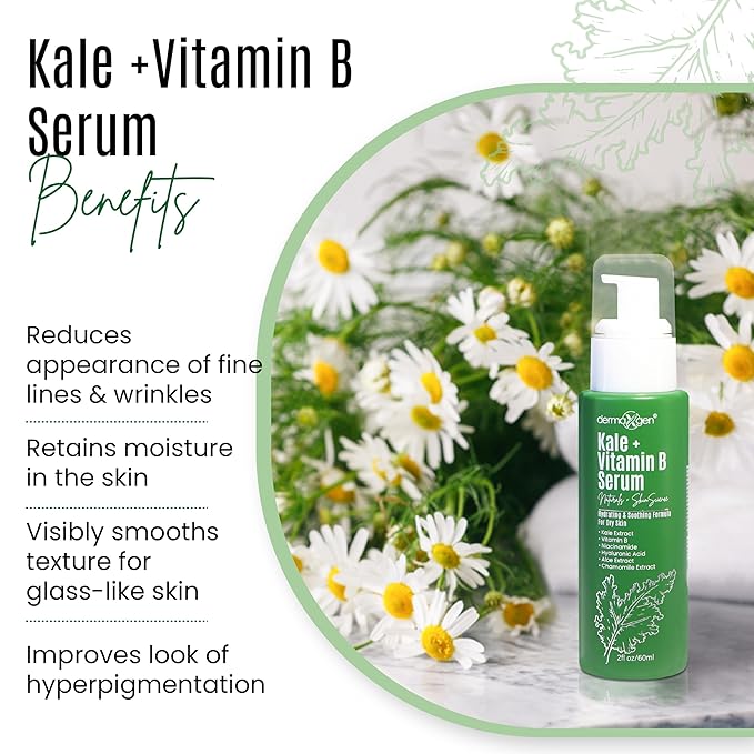 Soothing Skin Care Serum - Kale and Vitamin B Serum - Brightening Serum for All Skin Types - Hydrating Serum with Niacinamide, Hyaluronic Acid - Facial Serum Unclogs Pores, Combats Dryness