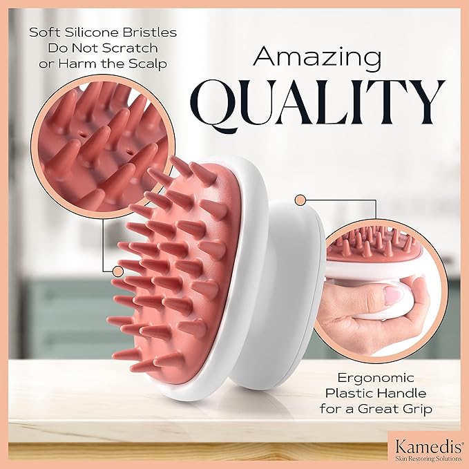 KAMEDIS Scalp Massager Brush - Silicone Gentle Scalp Scrubber, Exfoliator & Hair Dandruff Scrub Away - Use On Shower with Shampoo for Scalp Scrub. Suitable for Men & Women