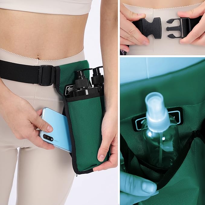 Massage bottle holster -2 adjustable massage oil bottle pack (2 Bottle, Green)