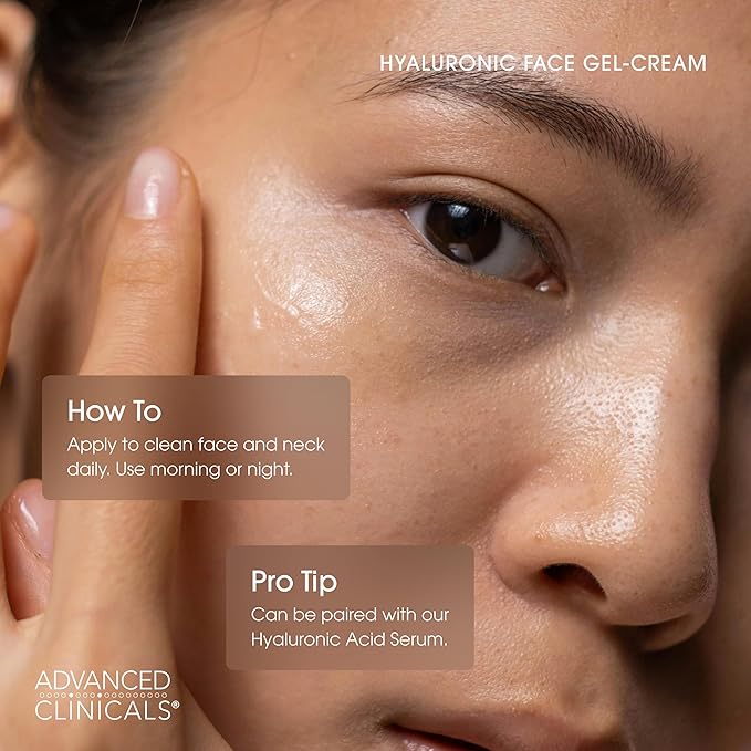 Advanced Clinicals Hyaluronic Acid Moisturizer Gel Face Cream W/Vitamin E + B5 | Hydrating & Brightening Vitamin C Face Lotion Hydrates Dry Skin & Improve Look Of Wrinkles & Fine Lines, 2 Fl Oz