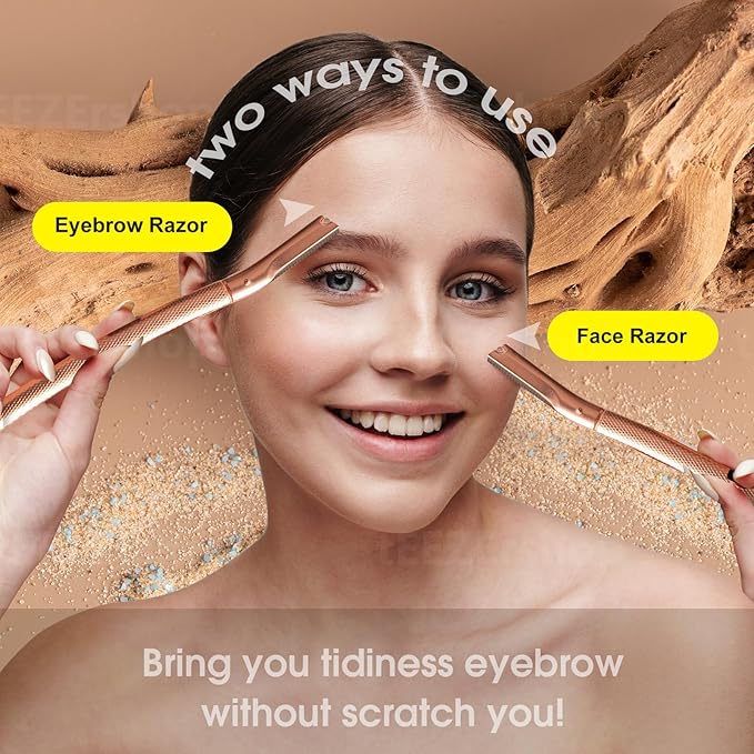 Dermaplane Razor for Women Face with 20PCS Blades,Professional Facial Razors for Peach Fuzz and Eyebrow Hair Removal,Stainless Steel Multipurpose Face Shavers with Gift Box-Gold