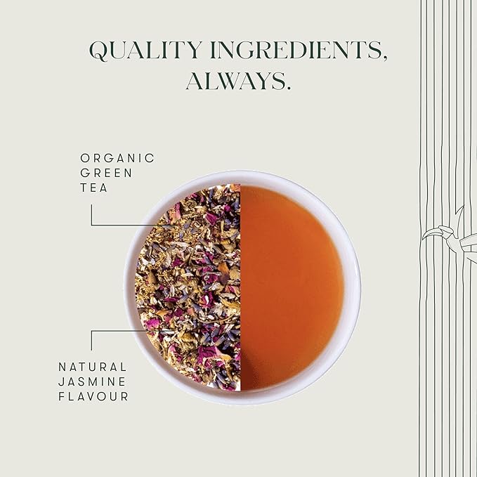 Luxmi Estates - Midnight Bloom - Organic Jasmine Tea - Loose Leaf - 100g (50 Cups) | With Organic Jasmine Buds and Darjeeling Green Tea | Natural Aid to Relieve Stress, Anxiety and Sleep Problems