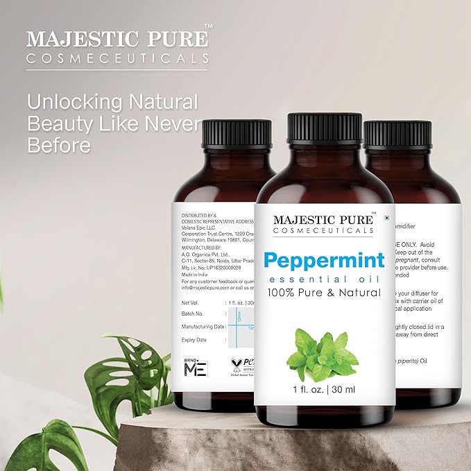 Majestic Pure Peppermint Essential Oil - 100% Pure Peppermint Oil for Aromatherapy, Massage & Topical Uses, Perfect for Diffuser & Essential Oil Diffuser - 1 Fl OZ