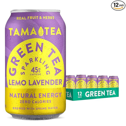 Sparkling Lemo Lavender Green Tea by Tama Tea - Made with Real Fruit & Herbs - Zero Sugar, Zero Calories, Non-GMO - Naturally Energizing Green Tea High in Antioxidants & Nootropics - 12 oz Pack of 12