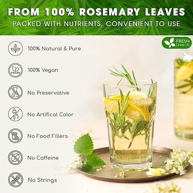 FreshDrinkUS, Premium 135 Rosemary Leaf Tea Bags, 100% Natural and Pure Rosemary Dried Leaves, Pure Rosemary Herbal Tea, No Additives, No Caffeine, No Gluten, Vegan. (135 Tea Bags)