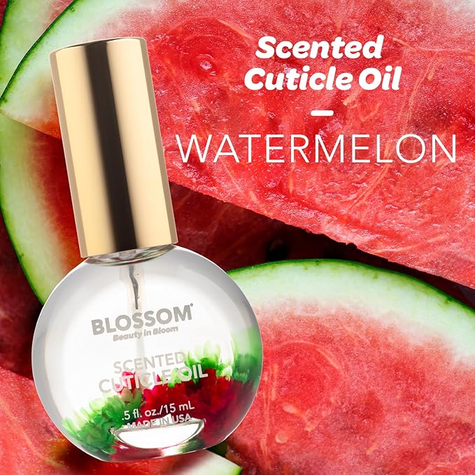 Blossom Hydrating, Moisturizing, Strengthening, Scented Cuticle Oil, Infused with Real Flowers, Made in USA, 2 Pack Bundle, Grape + Watermelon