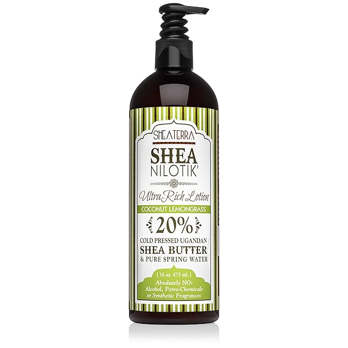 Shea Terra Organics Nilotik’ Shea Butter Ultra-Rich Lotion – Coconut Lemongrass | Natural Daily Moisturizer High in Vitamins & Minerals with Antiseptic & Astringent Properties for Glowing Skin – 16 oz