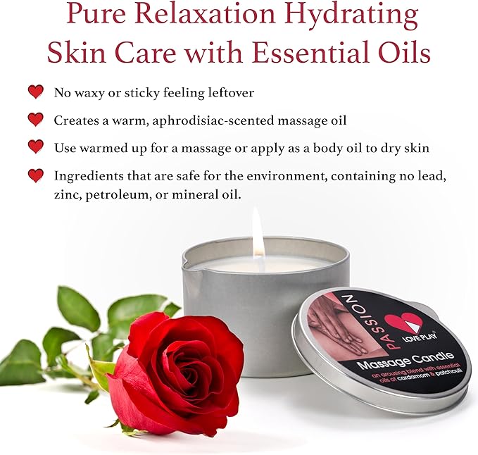 LOVE PLAY Massage Oil Candle for Pure Relaxation and Home SPA - Vegan Moisturizing Body Oil - Hydrating Skin Care with Essential Oils (6.76oz)