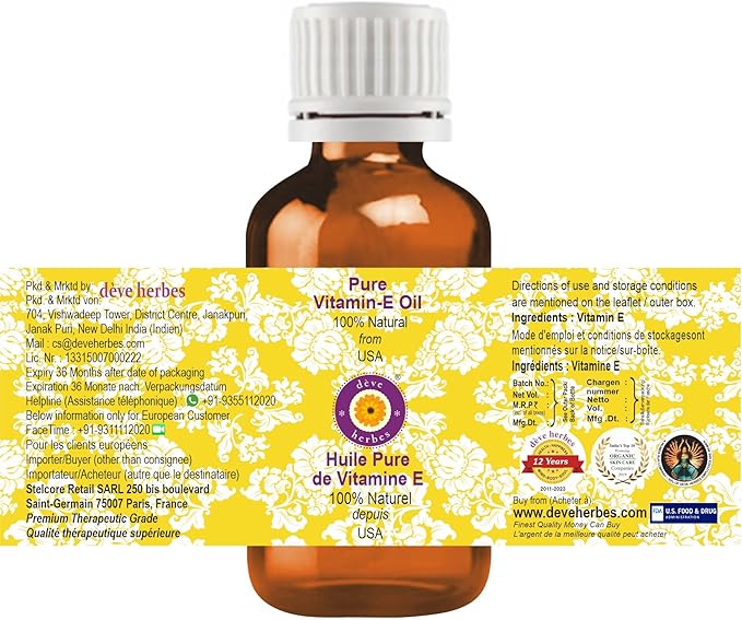 Deve Herbes Pure Vitamin E Oil Natural Therapeutic Grade 30ml (1 Ounce)