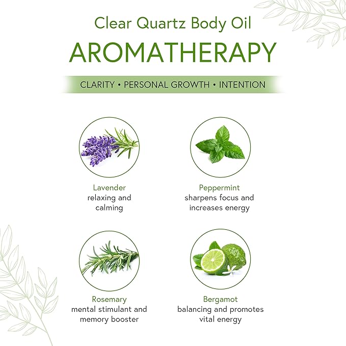 Honeybee Gardens Crystal Infused Body Oil Rollerball, Clear Quartz, Organic, Moisturizing, Non-Greasy, for All Skin Types, 2 Fl Oz