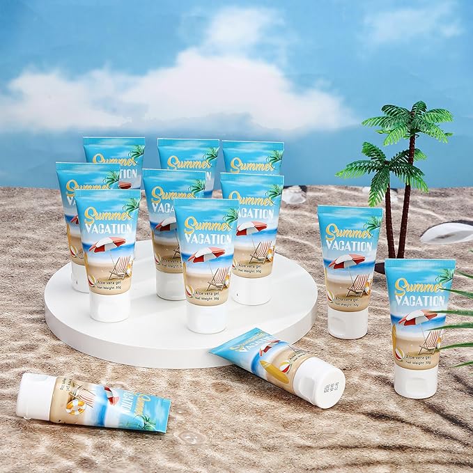 24 Pcs Mini Aloe Vera Gel Travel Size Bulk for Summer Vacation Party 1oz After Sun Aloe Vera Gel Sunburn Relief Hydrating Face Body Moisturizer Cream for Gifts Summer Party Supplies