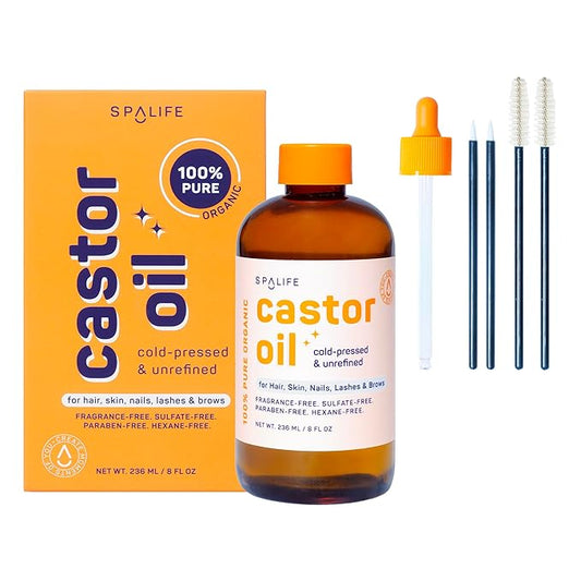 SpaLife Beauty Multi-Use Castor Oil 100% Pure For Hair, Skin, Nails, Lashes, & Brows 8 FL OZ