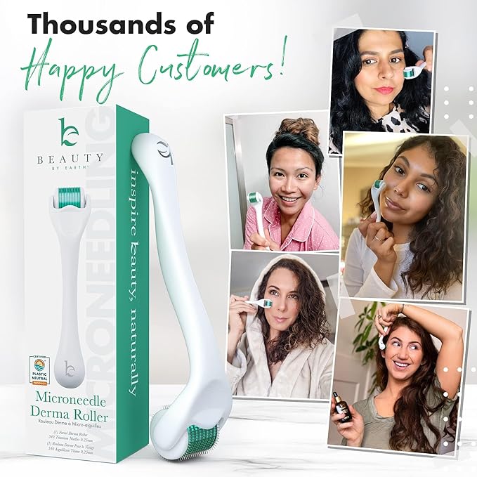 Derma Roller Microneedling Roller - Titanium 0.25mm Micro Needler for Face, Gently Exfoliates, Microneedle Tool for Beard, Scalp & Hair, Skincare Tools for Face