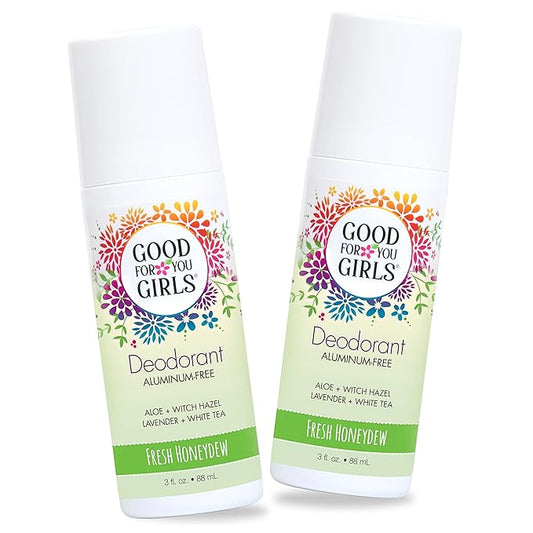 Good for You Girls Aluminum-Free, Natural & Vegan Deodorant for Kids, Preteens, Teens, Safe & Effective Odor Protection, Clear Roll-On, Natural Fragrance | Fresh Honeydew, 3 oz (Pack of 2)