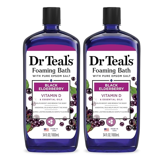 Dr Teal's Foaming Bath with Pure Epsom Salt, Black Elderberry with Vitamin D, 34 fl oz (Pack of 2)