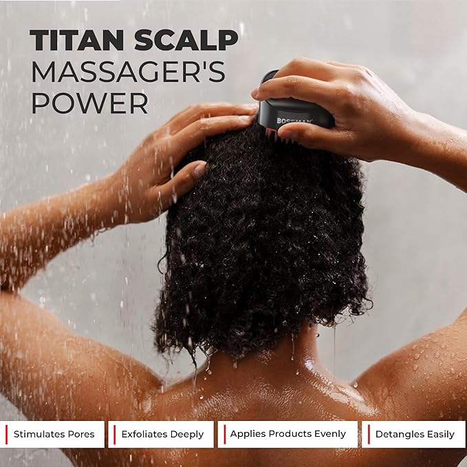 Bossman Titan Shower Scalp Massager – Ergonomic Silicone Scrubber for Product Build-Up, Dandruff & Pore Stimulation – Head & Beard Care Tool