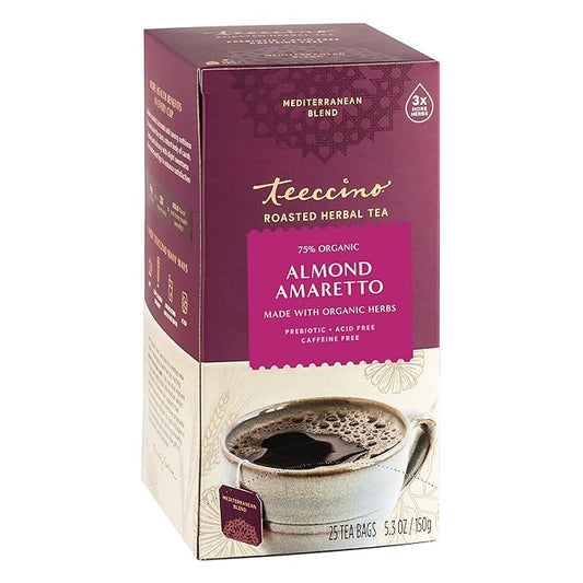 Teeccino Herbal Tea - Almond Amaretto - Rich & Roasted Herbal Tea That's Caffeine Free & Prebiotic for Natural Energy, 25 Tea Bags
