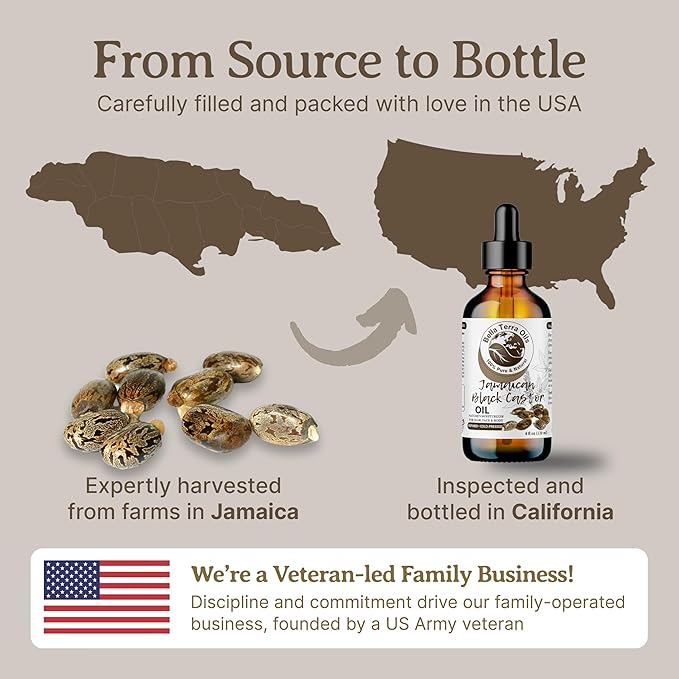 Bella Terra Oils - Black Castor Oil 2oz - Cold-Pressed Purity, A Beacon of Natural Beauty, Loaded with Beneficial Fatty Acids