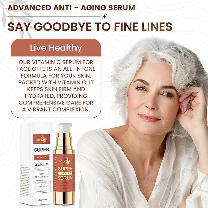 Live Healthy Super Vitamin C Serum for Women Over 70 - C Super Serum, Vitamin C, Peptides, Vitamin E - Rapid Anti Aging, Lifting & Firming, Anti Wrinkle & Age Spots Reduction - Made in USA | 30ml