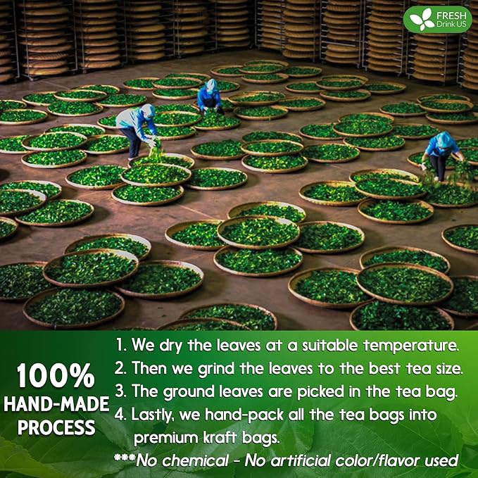 FreshDrinkUS, Premium 120 Mulberry Leaf Tea Bags, 100% Natural & Pure from Mulberry Leaves. Loose Leaf Mulberry Herbal Tea. Made with Natural Material Tea Bags. No Sugar, No Caffeine, No Gluten, Vegan.