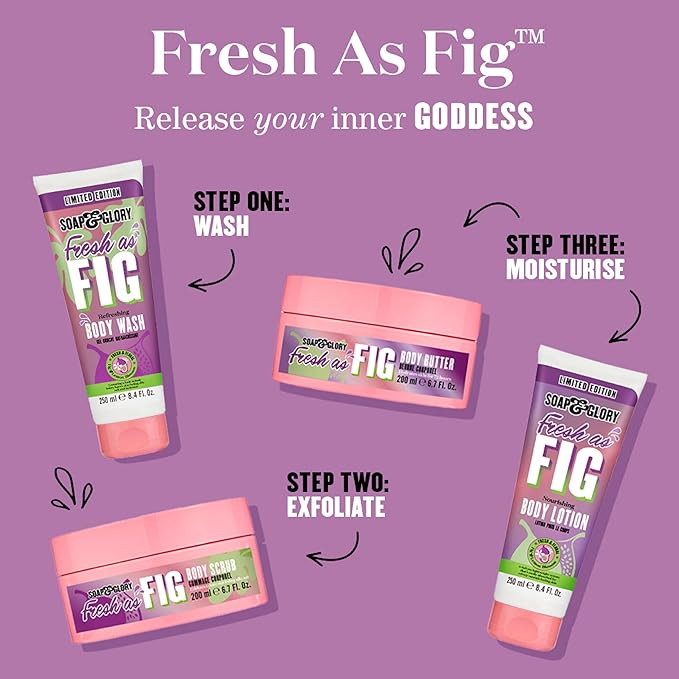 Soap & Glory Fresh as Fig Vegan Body Lotion - Limited Edition Body Lotion for Dry Skin - Made with Almond Oil, Rosehip Seed Oil & Vitamin E - Scented with Fig & Sparkling Lemon Blossom (250 ml)