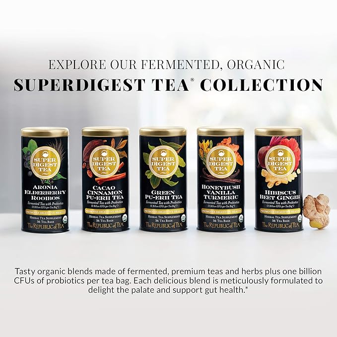 The Republic of Tea Organic Aronia Elderberry Rooibos SuperDigest Tea® | Probiotic Tea Bags (36 count)