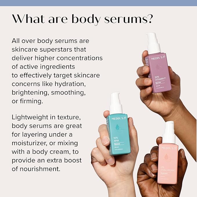 MEDIX Retinol Body Lotion + 3% Hyaluronic Acid Booster Serum Moisturizer 2PC Skin Care Set | Crepey Skin Care Treatment | Retinol Body Cream Targets Appearance Of Sagging Crepe Skin & Wrinkles, 2PC