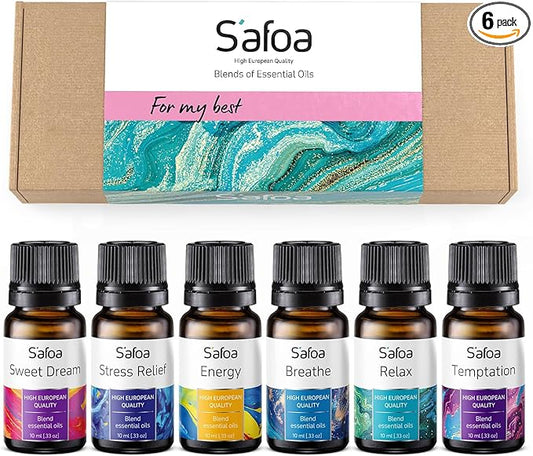 Top 6 Essential Oils Blends Set for Diffusers - Aromatherapy Oils Scents for Home & Office, Perfect for Tension Relief, Relaxation, Breath and Good Dreams Mood Boost Wellness Essential Oil Kit for SPA