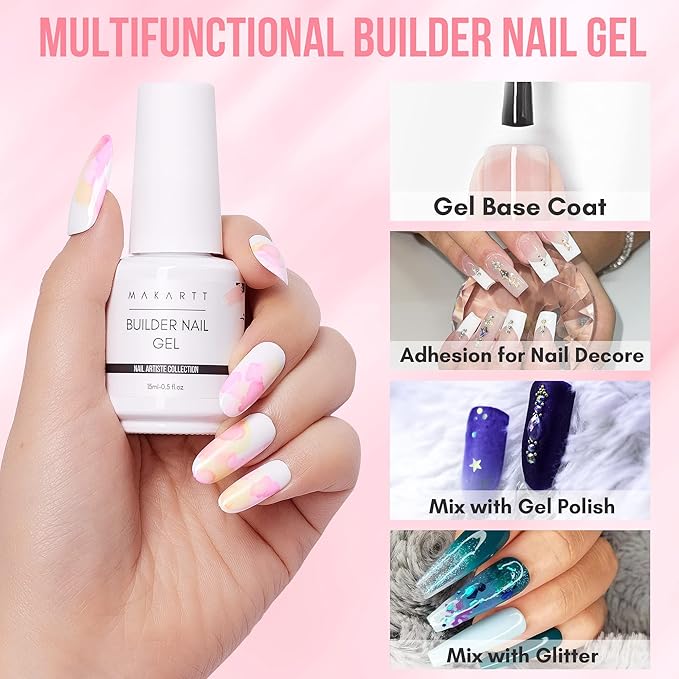 Makartt 3Pcs Cuticle Oil Pen Nail Care Set, Nail Cuticle Revitalizer Oil 5ML Nail Repair Bundle Builder Nail Gel 15ml 5 in 1 Multifunctional Clear Gel Nail Polish